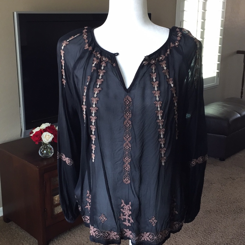 LUCKY BRAND 🖤 Black Sheer Blouse - with embroidered details